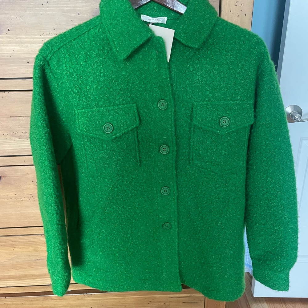 Vibrant Green Sherpa Button-Up Jacket